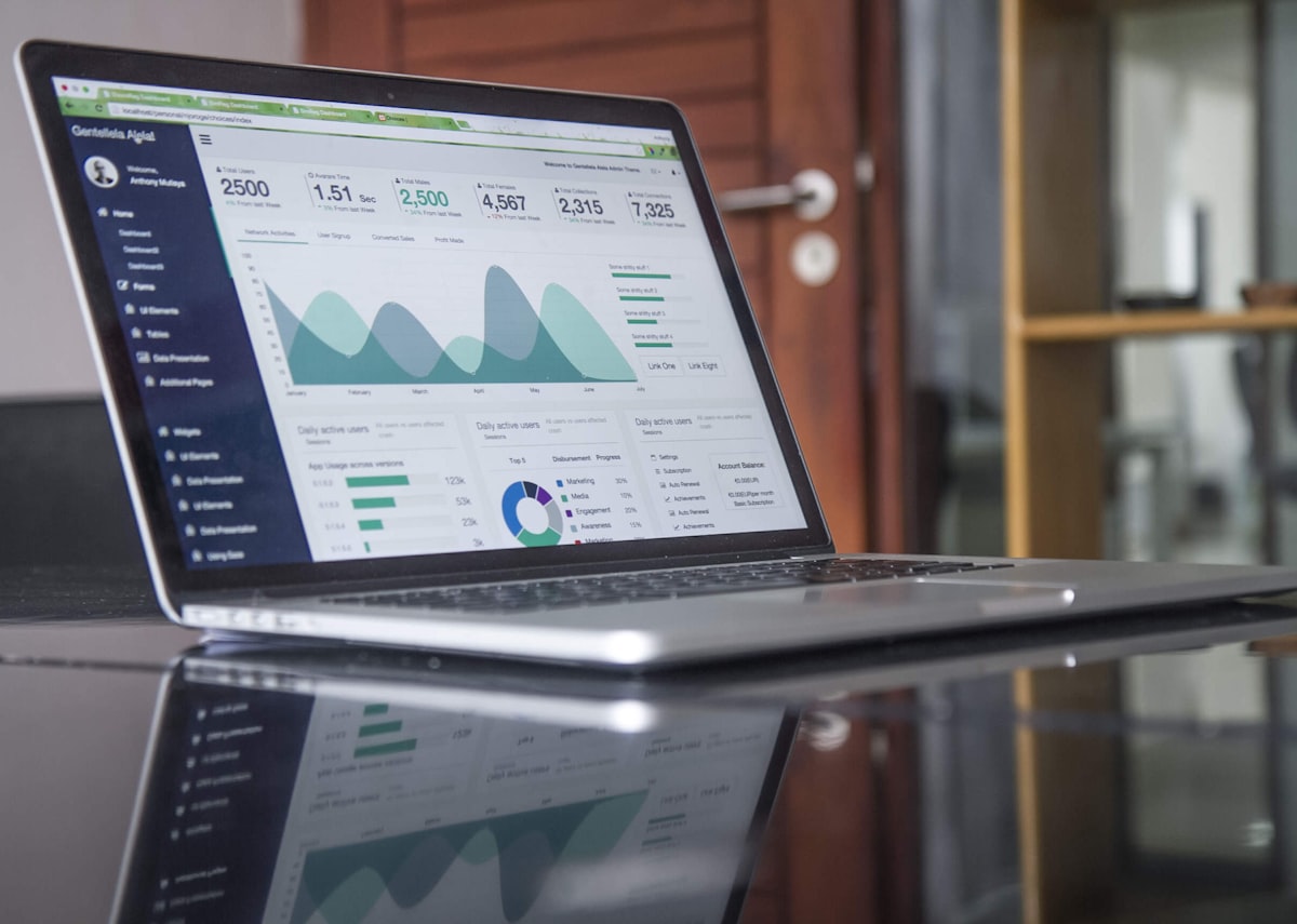 Laptop displaying a marketing analytics dashboard for tracking ad performance